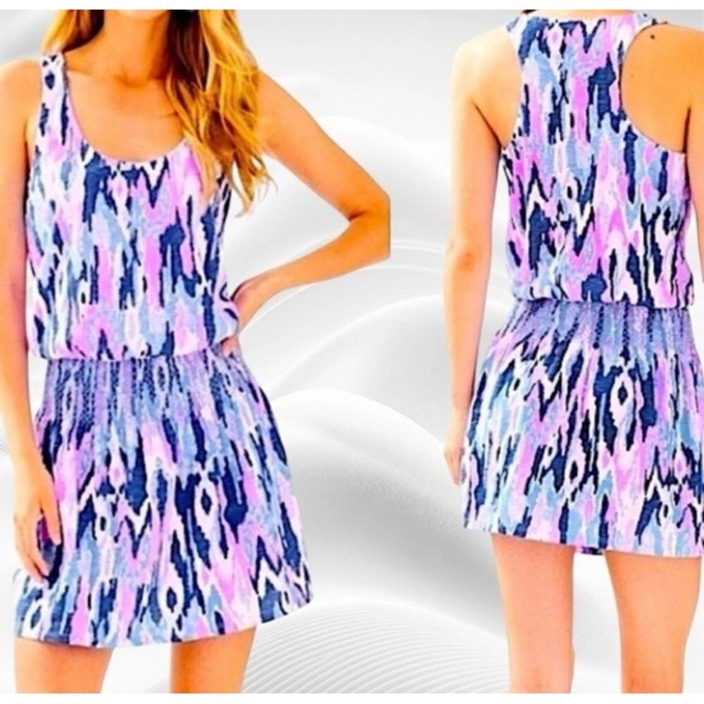 Lilly Pulitzer Tideline Amethyst One Too Many Knit Smock Waist Tank Dress Size M